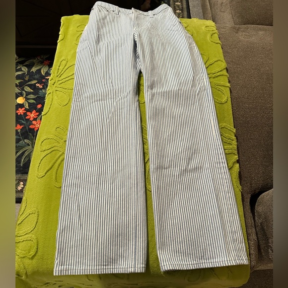 Abercrombie & Fitch Blue and White Striped Women Jeans - Picture 6 of 7